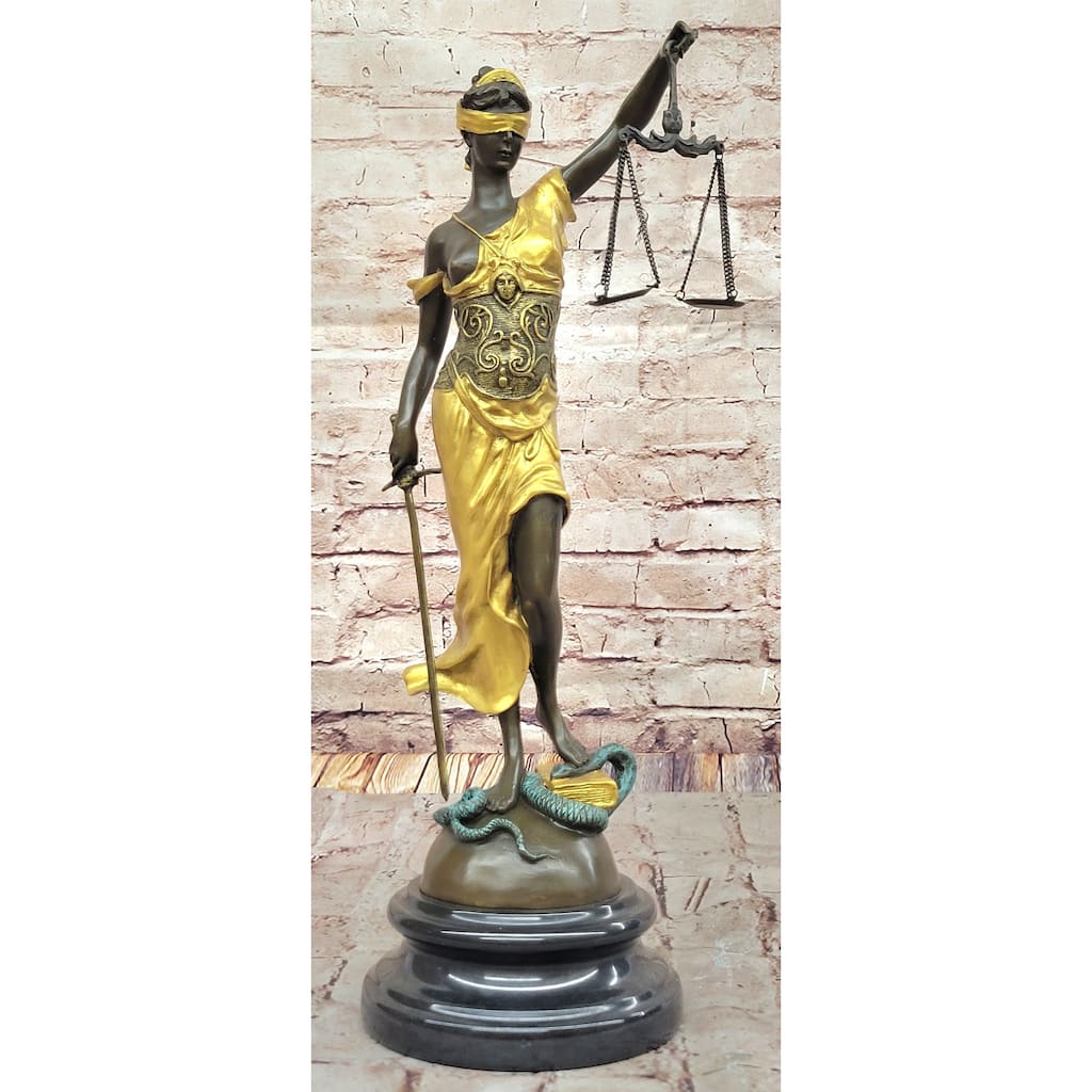 Blind Lady Of Justice Themis Bronze Statue Sculpture Law Attorney Art Gift Gold Patina
