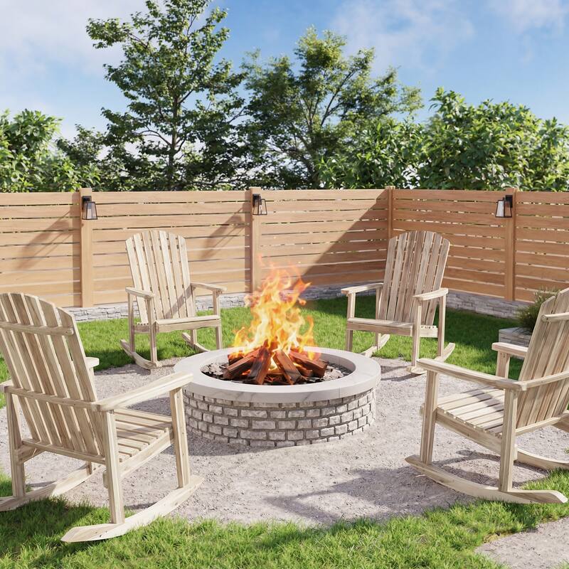 Gymax 2PCS Adirondack Rocking Chair w/Slatted Seat & High Fanned Back