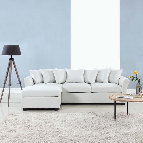 Large Linen Fabric Sectional Sofa w/ lounge. Opens flyout.