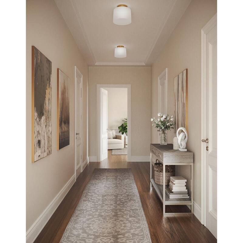 Adley Collection One-Light Satin Brass Etched Opal Glass New Traditional Flush Mount Light - 8.62 in x 8.62 in x 7.37 in