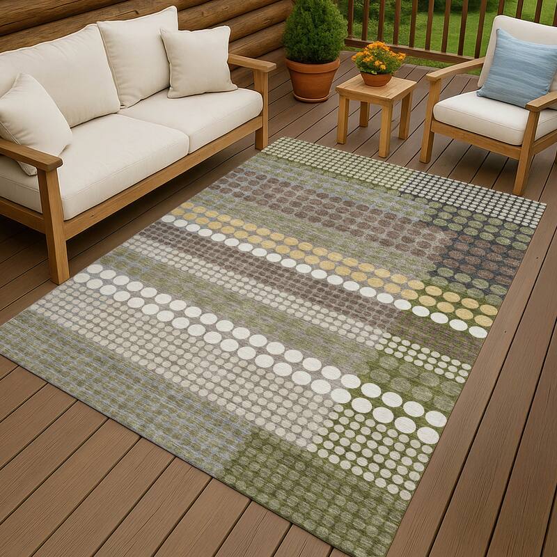 Machine Washable Indoor/ Outdoor Casual Dotty Chantille Rug - Olive - 3' x 5'