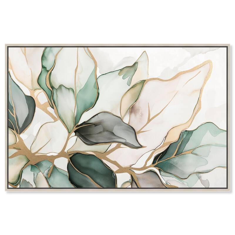Golden Veined Leaves II Canvas by Art Remedy - Silver - 45" x 30"