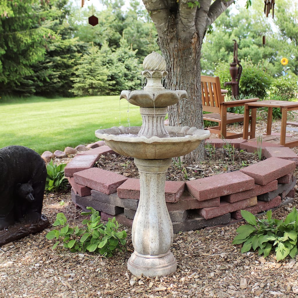 Sunnydaze 2-Tier Pineapple Solar Fountain with Battery Backup - 46" H - 46-Inch