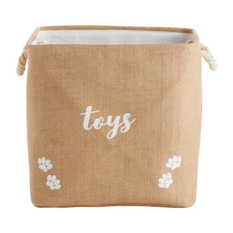 Pet Toy Storage Basket with Handles, Foldable Jute Bin (15 x 12 x 14