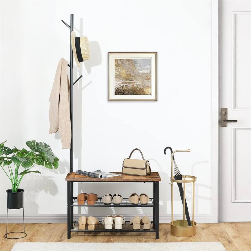 Coat Rack Shoe Bench - 28.3"L x 11.8"W x 70.9"H