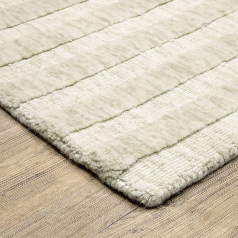 Thalia Scandinavian Textured Stripes Beige/ Grey PET Yarn Area Rug