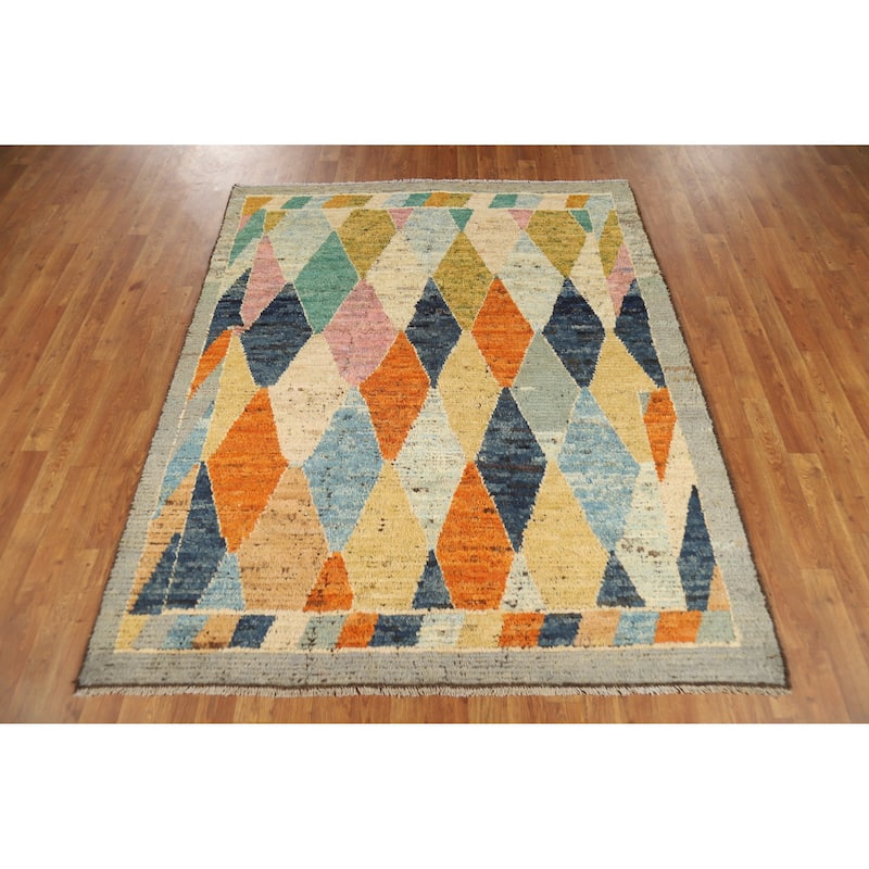 Geometric Moroccan Rug Handmade Tribal Multi-Color Wool Carpet - 5'3" x 6'4"