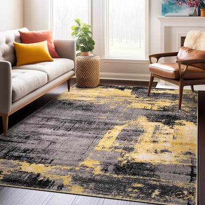 World Rug Gallery Modern Abstract Design Black Area Rug