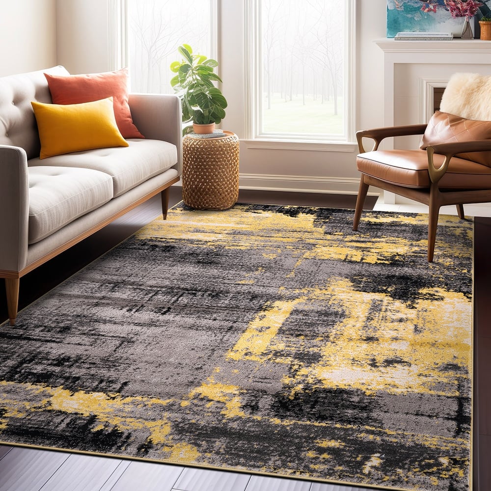 World Rug Gallery Modern Abstract Design Black Area Rug