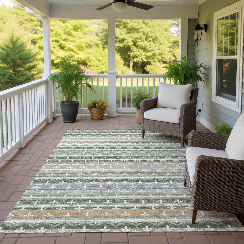 Machine Washable Indoor/ Outdoor Stripe Bramlage Chantille Rug - Basil - 9' x 12'