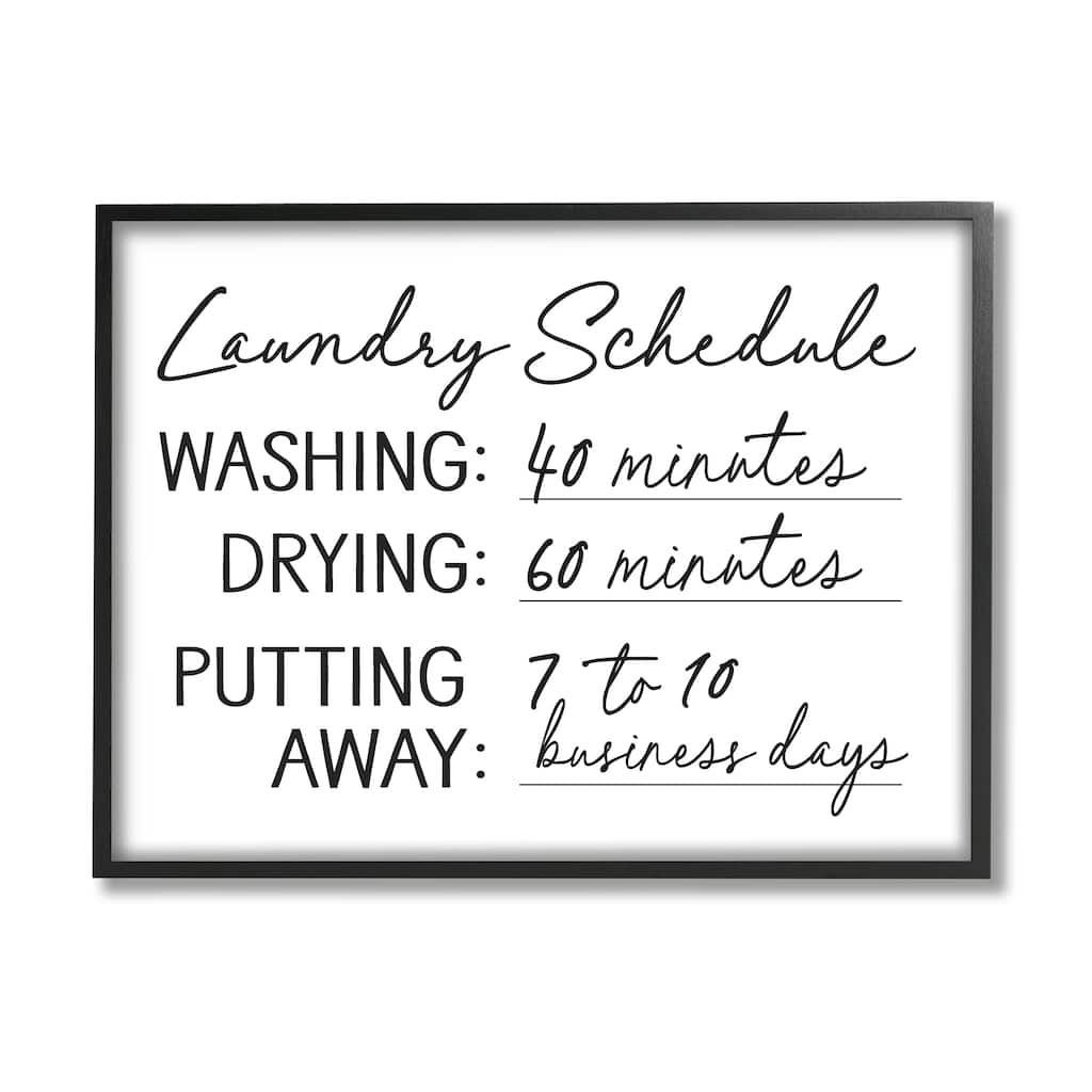 Stupell Laundry Schedule Witty Text Casual Home Sign Framed Wall Art, Design by Lettered and Lined - White