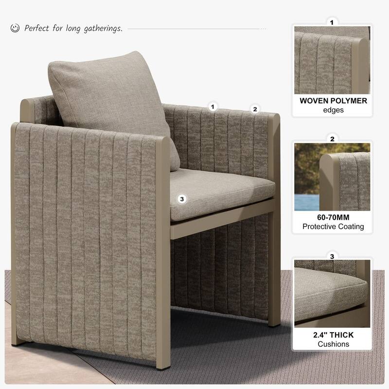 PURPLE LEAF Sanori Patio Dining Set Modern Large Weather-Resistant Table and Aluminum Chairs Beige for Garden Backyard Kitchen