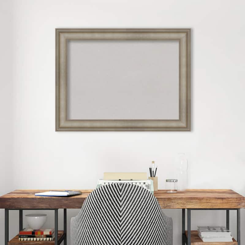 Mezzanine Antique Silver Narrow Wood Framed Grey Corkboard Bulletin Board