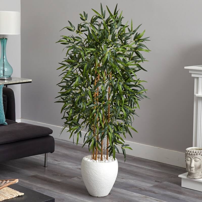 Artificial Bamboo Tree 5ft Indoor Plant with Planter, Lush Green Foliage Decor - 51-60 Inches