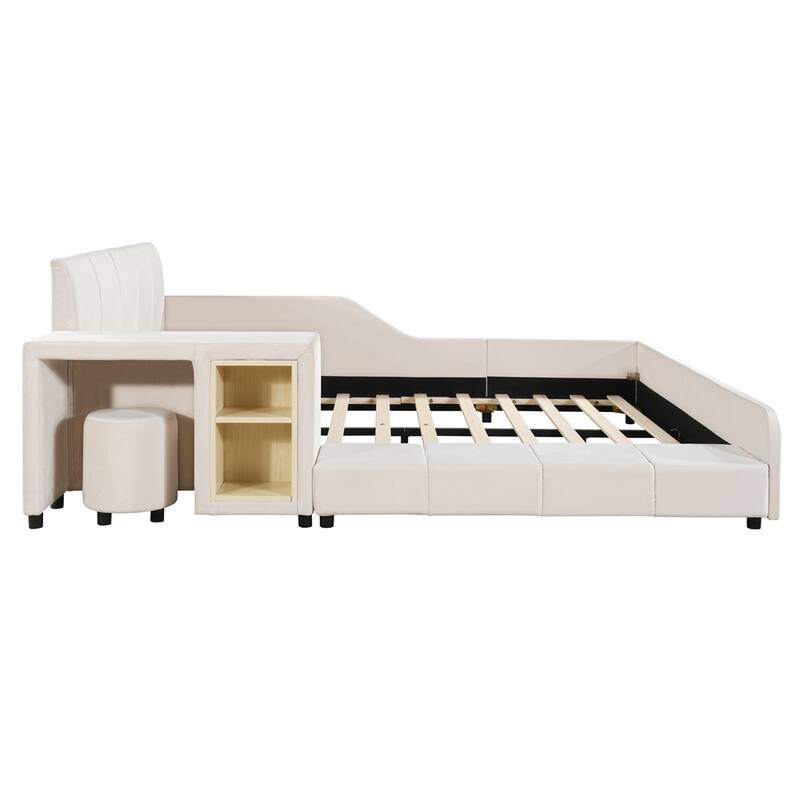 Full Size Mother & Child Bed with Bedside Desk and Little Round Stool