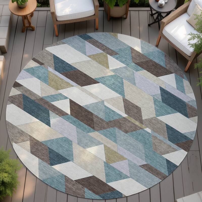Machine Washable Indoor/ Outdoor Modern DeVaughn Chantille Rug - Teal - 8' x 8'