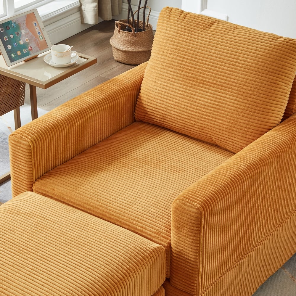 Corduroy Chaise Lounge Set with Ottoman and Adjustable Backrest