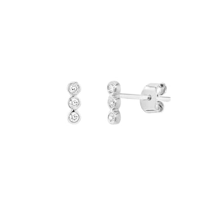 Curata 14k White Gold 0.06 Dwt Diamond Bezel Set Trio Stud Earrings