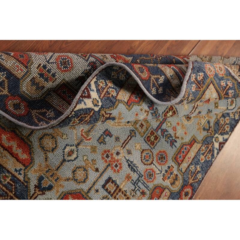 Light Blue Geometric Kazak Oriental Rug Handmade Wool Carpet - 4'0"x 5'9"