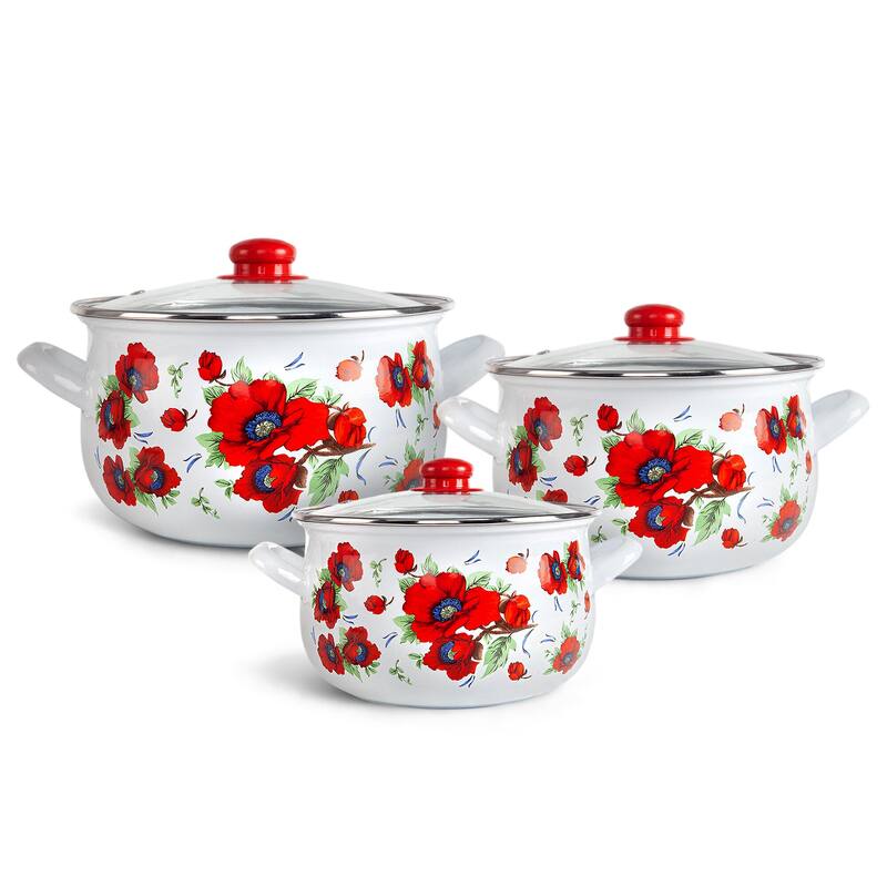 STP Goods Poppies Enameled Deep Casserole Set of 3