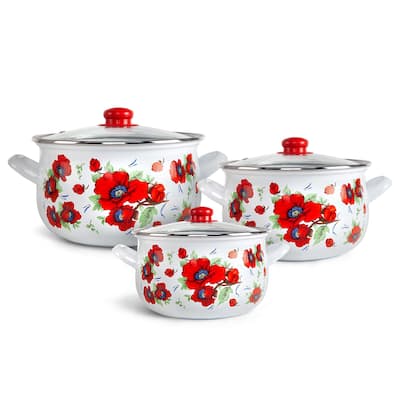 STP Goods Poppies Enameled Deep Casserole Set of 3