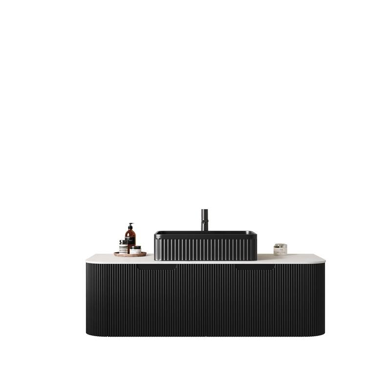 Wall Mounted Bathroom Vanity with Black Rectangular Ceramic Basin