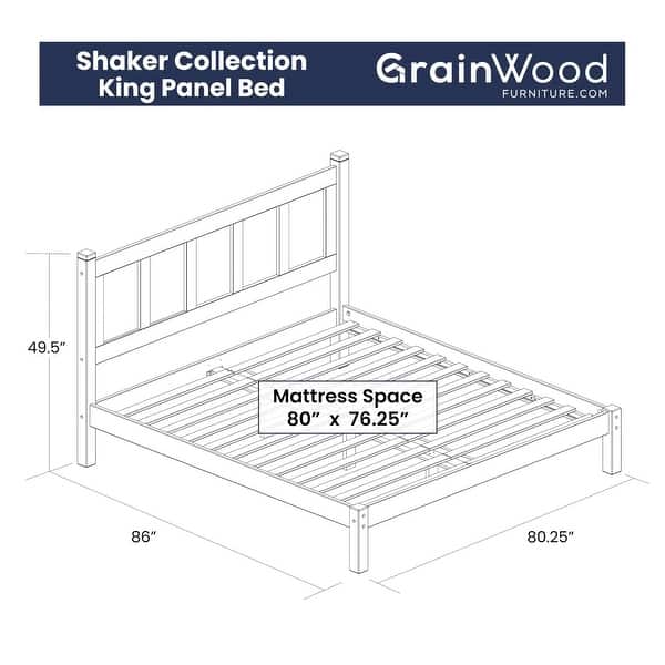 dimension image slide 3 of 17, Grain Wood Furniture Shaker Solid Wood Panel Platform Bed