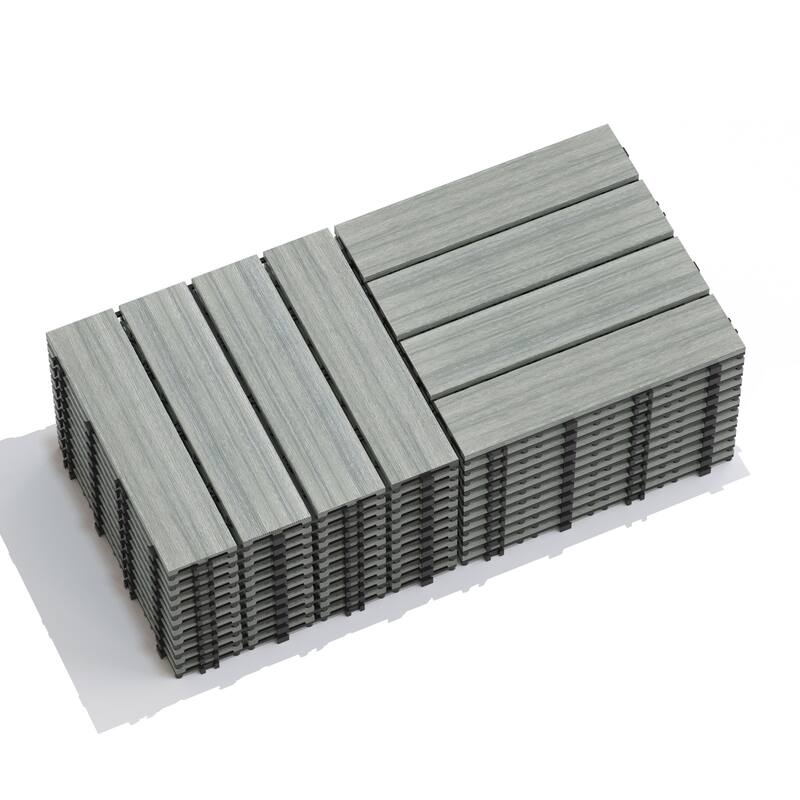 Patio Floor Tiles Pack of 22 WPC Wood-Plastic Composite Patio Deck Tiles DIY Interlocking Decking Tiles, Water Resistant