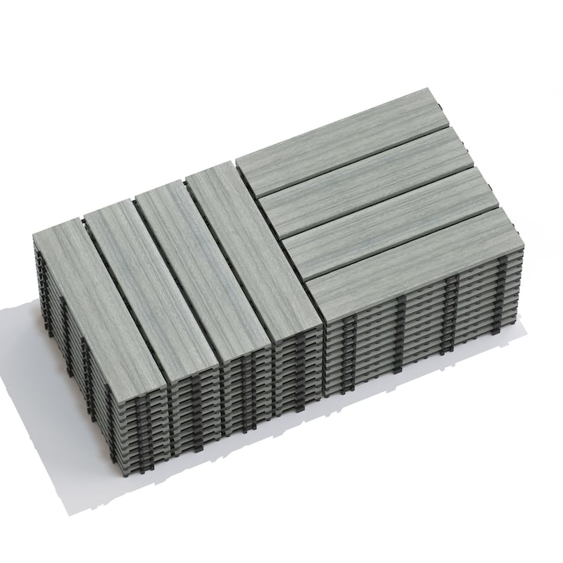 Patio Floor Tiles Pack of 22 WPC Wood-Plastic Composite Patio Deck Tiles DIY Interlocking Decking Tiles