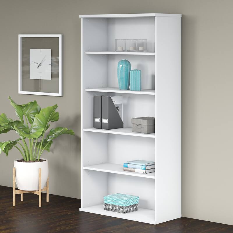 Studio C Tall 5 Shelf Bookcase Bookshelf Organizer by Bush Furniture - Pewter Finish