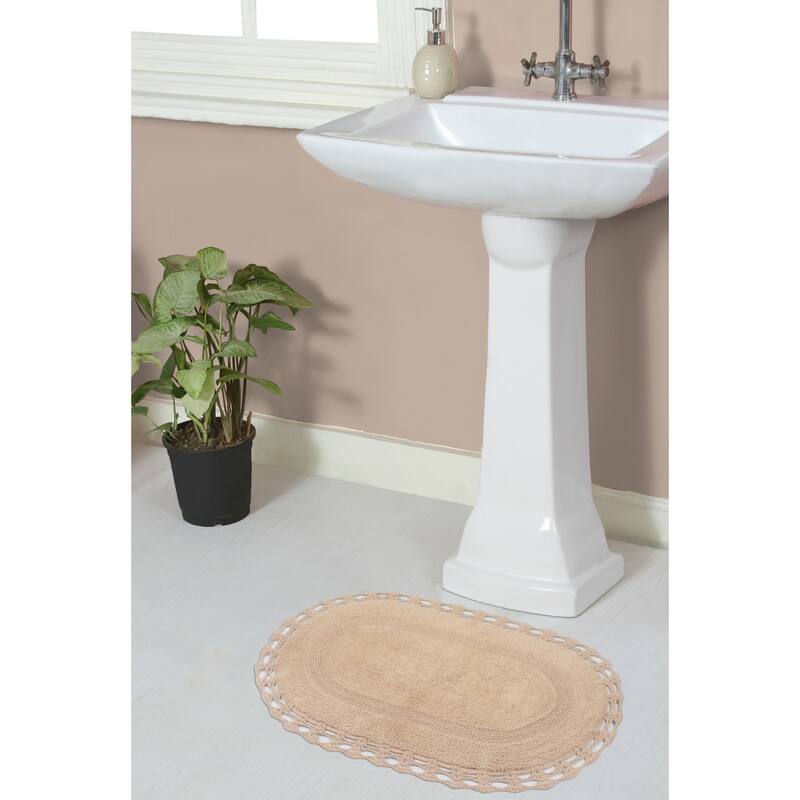 Hampton Contour Rug, Cotton Soft, Water Absorbent, Non Slip U Shape Contour Rug Machine Washable 20"x20" Contour - 17"x24" - Linen