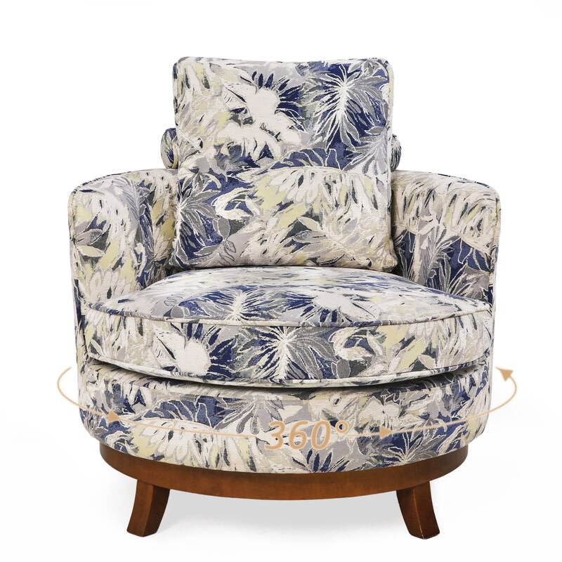 Modern Set of 2 Chenille Wooden Swivel Barrel Chair Upholstered Ergonomic Design