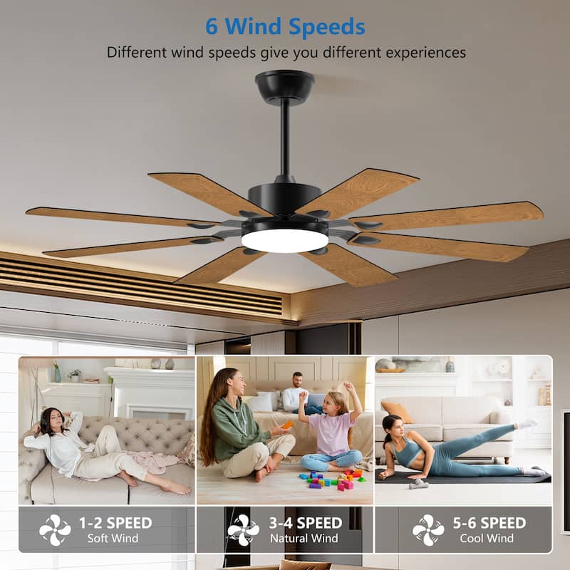 52 Inch Ceiling Fan with Lights and Remote Control, 8 Plywood Blades, 6-Speed Noiseless Reversible DC Motor
