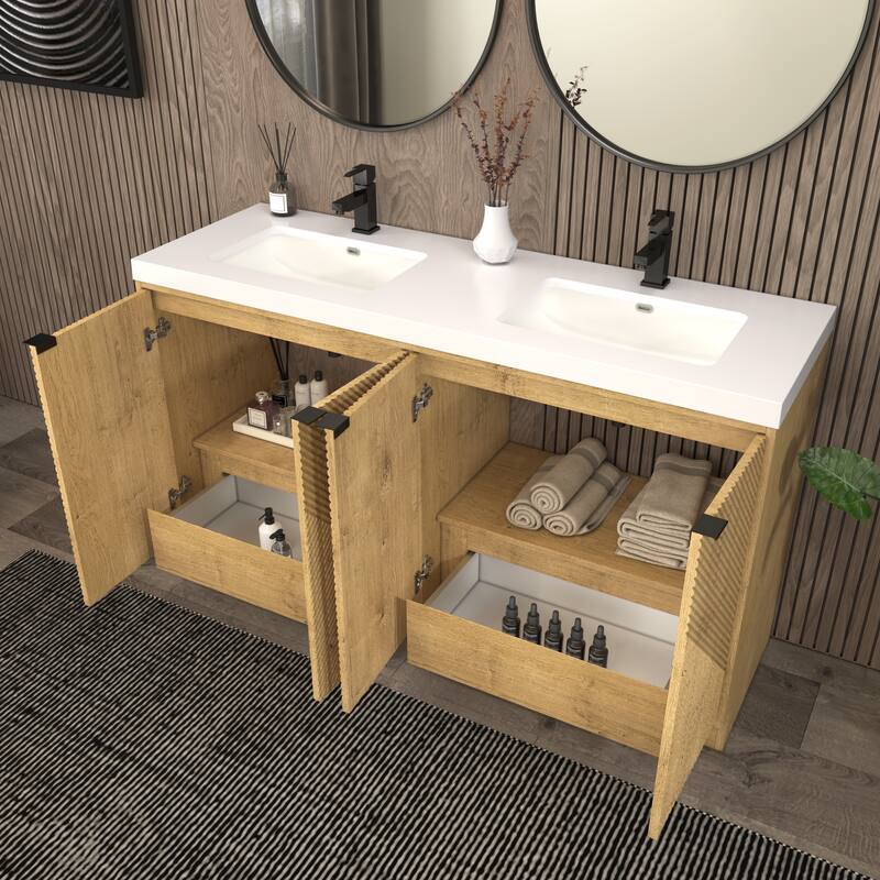 Milano 60" Freestanding Bathroom Vanity with Double White Acrylic Sink