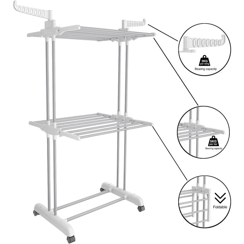 Folding Drying Rack 4 Tier Stainless Steel Laundry Drying Rack with Two