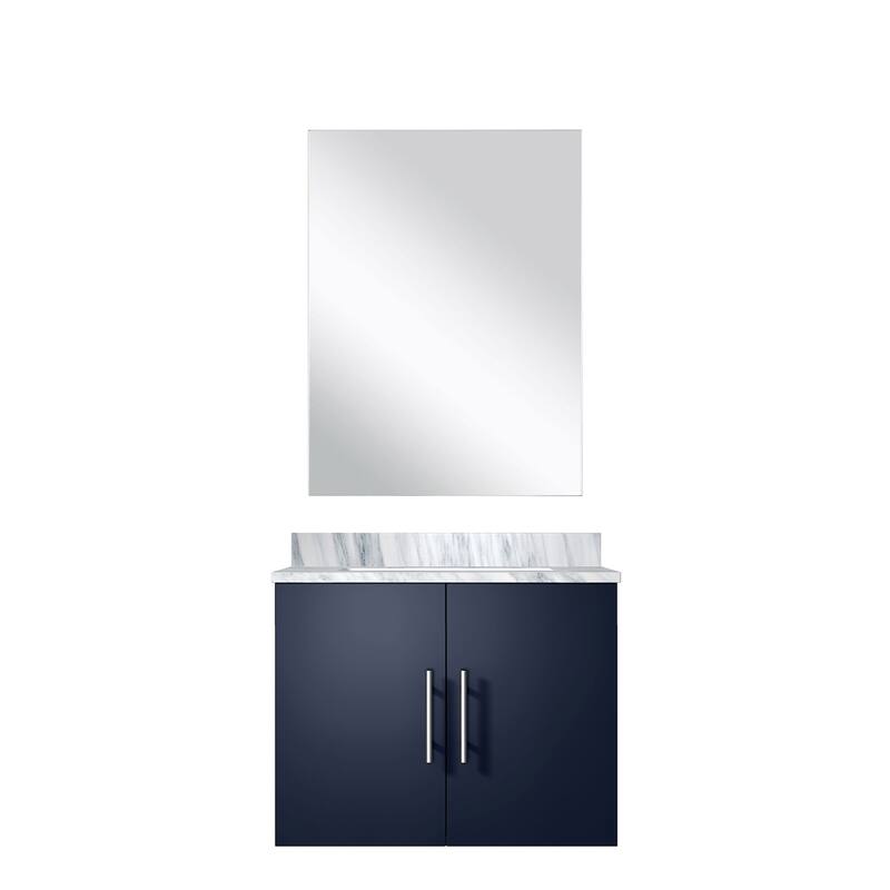 Bathroom Vanity Set with Marble Top, Single Hole Faucet, Mirror Included, Stainless Steel - no Faucet,Navy Blue,Carrara Marble Countertop - Navy Blue