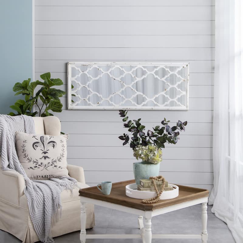 Farmhouse Distressed White Window Floor Mirror - 24" x 60"