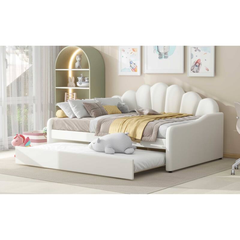 Roomfitters Full Size Upholstered Daybed with Shell Backrest and Pull-Out Trundle