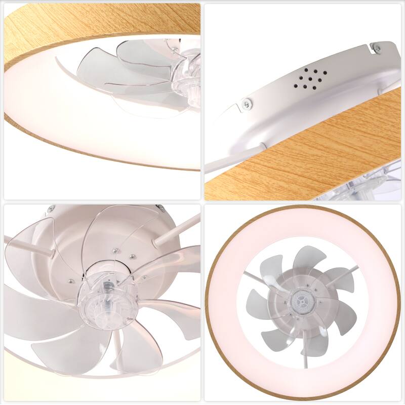 20" Modern Flush Mount Ceiling Fan with Dimmable RGB LED Light Remote& APP Control 6-Speed Reversible DC Motor