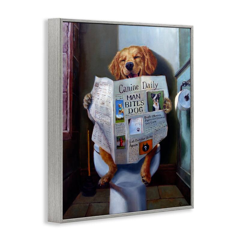 Stupell Dog Reading the Newspaper On Toilet Framed Art, Design By Artist Lucia Heffernan - Multi-color