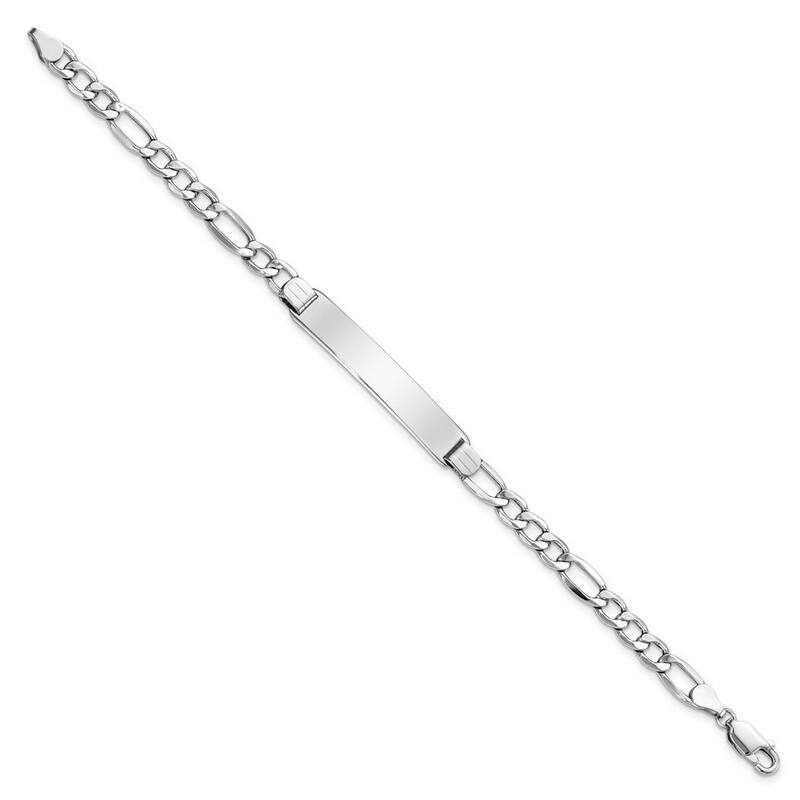 Curata 7mm 14k White Gold Engravable Polished ID With Semi solid Figaro Bracelet