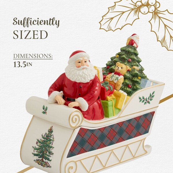 Spode クリスマスツリー サンタクロース クッキージャー　新品 Spode Christmas Tree Santa In Sleigh Cookie Jar - 13.25-inch - Bed