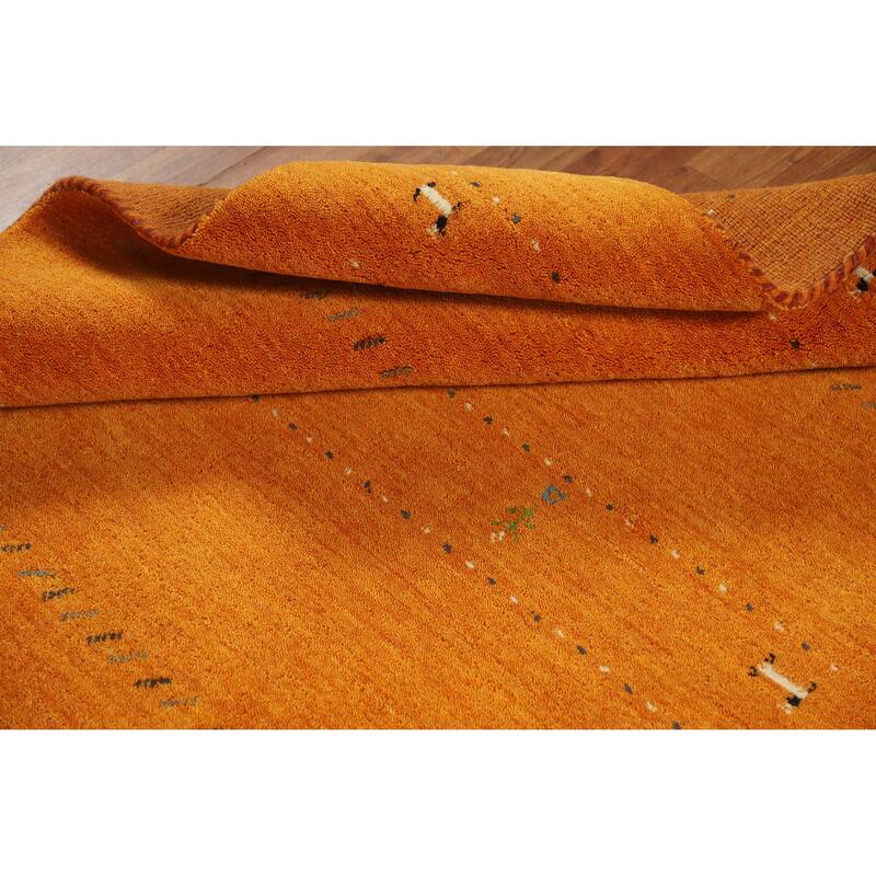 Orange Tribal Gabbeh Indian Rug Handmade Modern Wool Carpet - 4'2" x 5'7"