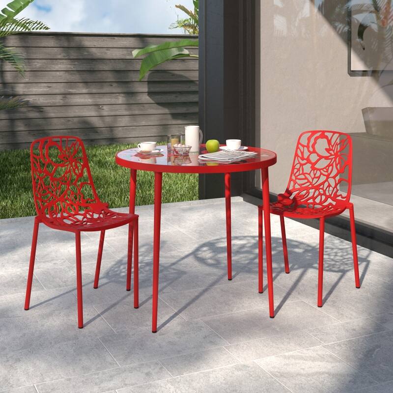 Devon Aluminum Outdoor Dining Side Chair with UV Resistant and Cuout Backrest for Indoor or Outdoor Set of 2