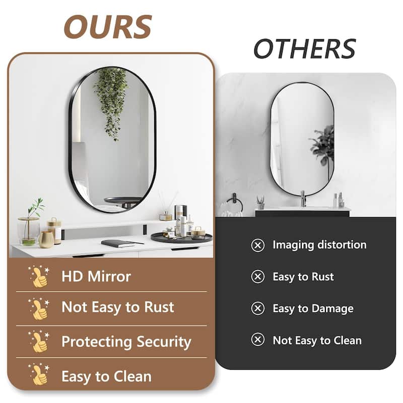 KIOTEE Oval Black Aluminum Alloy Framed French Cleat Mounted Wall Decor Bathroom Vanity Mirror with 5-Year Warranty