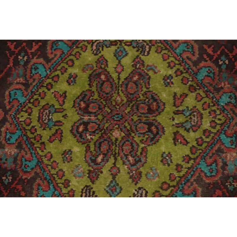 Hand Knotted Oriental 100% Wool Carpet Traditional Floral Brown Hamedan Runner Rug - 10' 8'' X 3' 8''