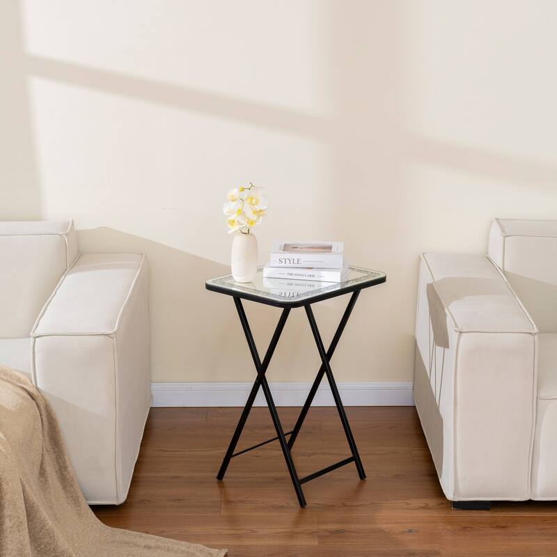 Foldable Mirrored Side Table Metal Leg End Table for Small Space