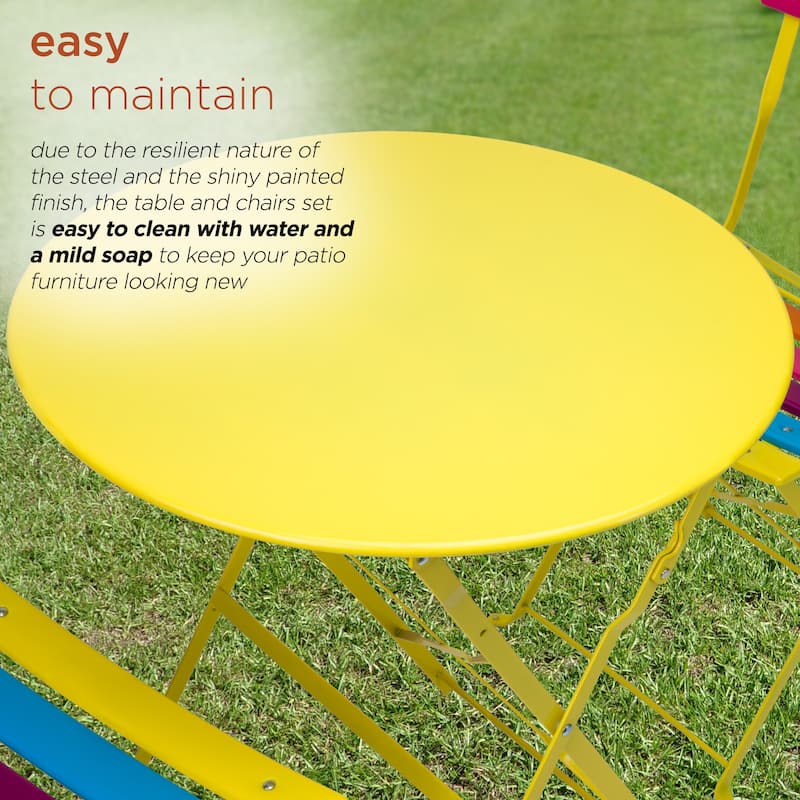 Alpine Corporation Indoor/Outdoor 3-Piece Bistro Set Folding Table and Chairs Patio Seating