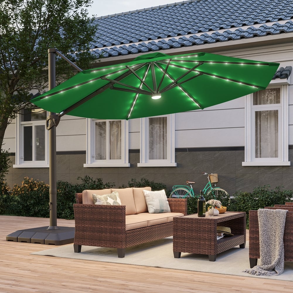 Bonosuki 11Ft Aluminum LED Cantilever Patio Umbrella with Base for Patio Deck Garden