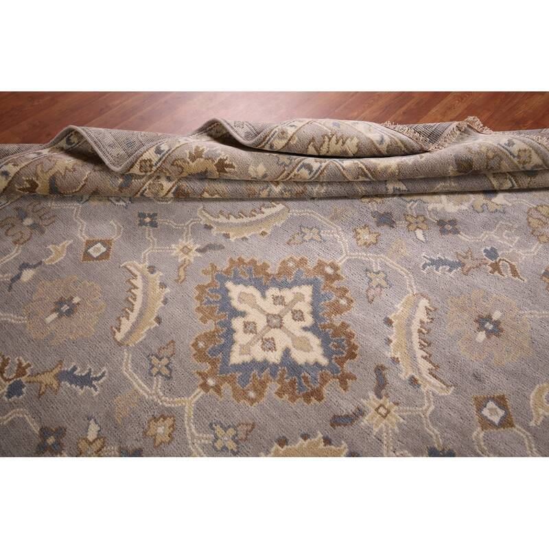 Floral Gray Oushak Indian Area Rug Hand-Knotted Wool Carpet - 8'1" x 9'11"